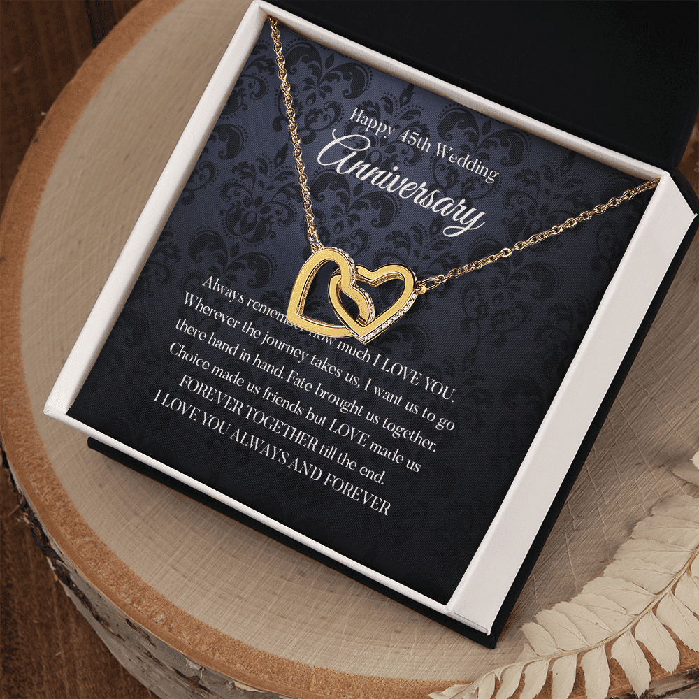 Wife Necklace, Happy 45th Wedding Anniversary Necklace Happy Forty fifth Anniversary Interlocking Hearts Gold Necklace Gift For Wife 