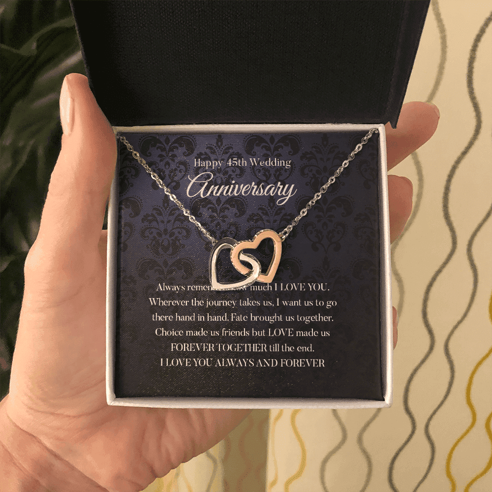Wife Necklace, Happy 45th Wedding Anniversary Necklace Happy Forty fifth Anniversary Interlocking Hearts Gold Necklace Gift For Wife 