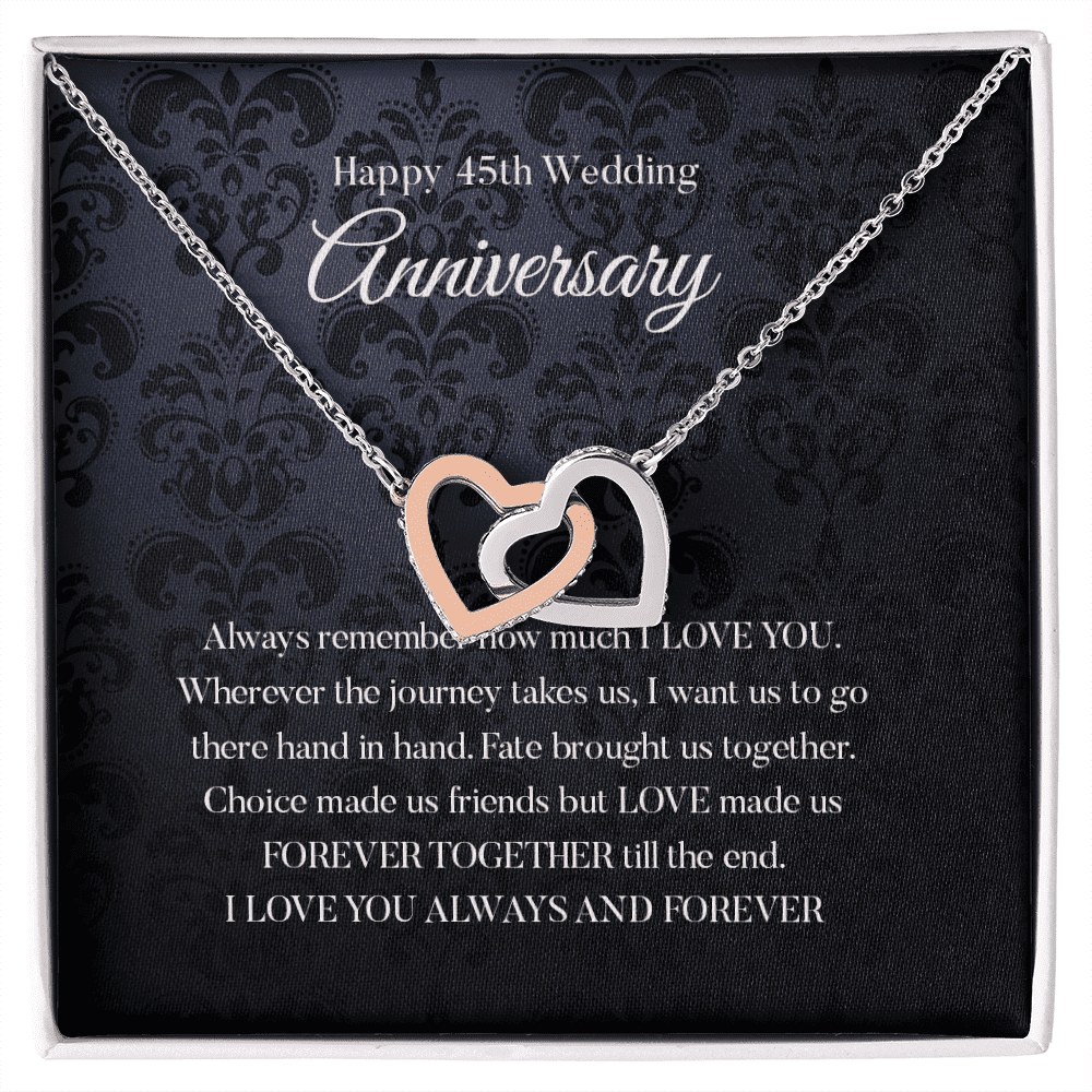 Wife Necklace, Happy 45th Wedding Anniversary Necklace Happy Forty fifth Anniversary Interlocking Hearts Gold Necklace Gift For Wife 