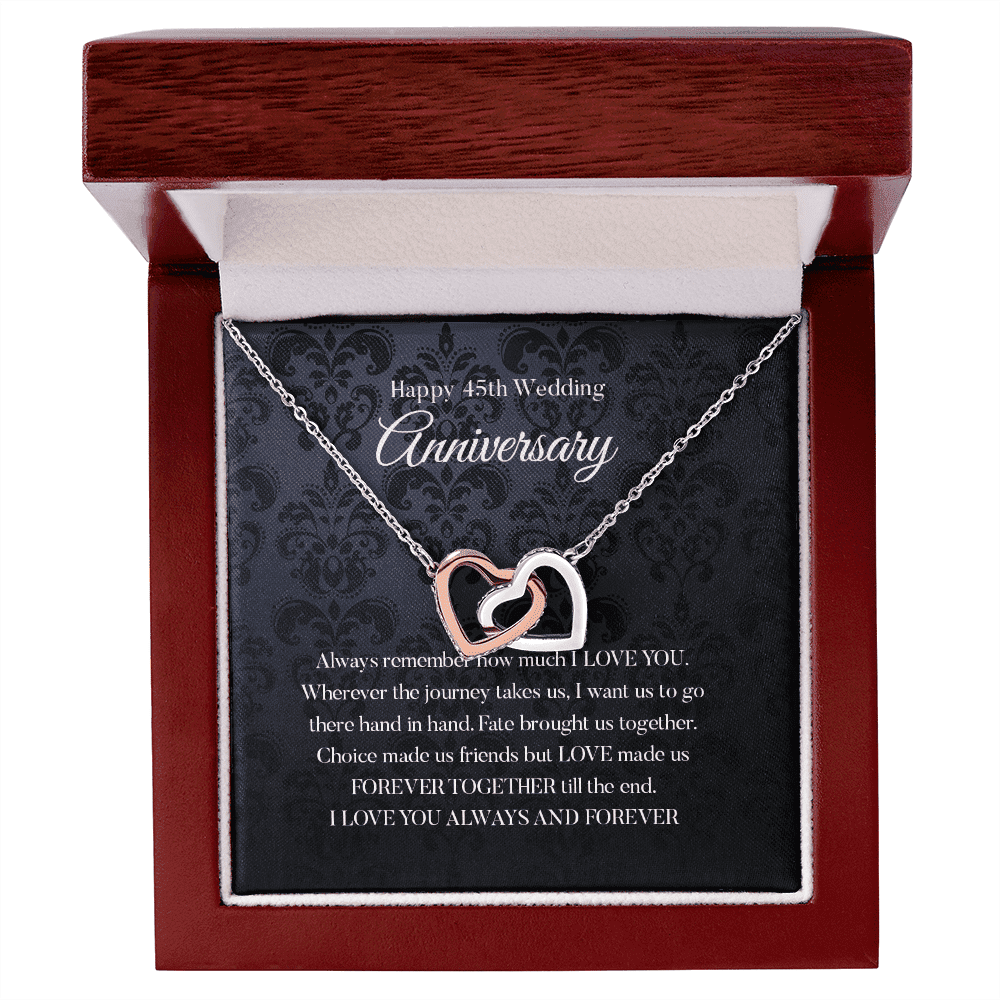 Wife Necklace, Happy 45th Wedding Anniversary Necklace Happy Forty fifth Anniversary Interlocking Hearts Gold Necklace Gift For Wife 