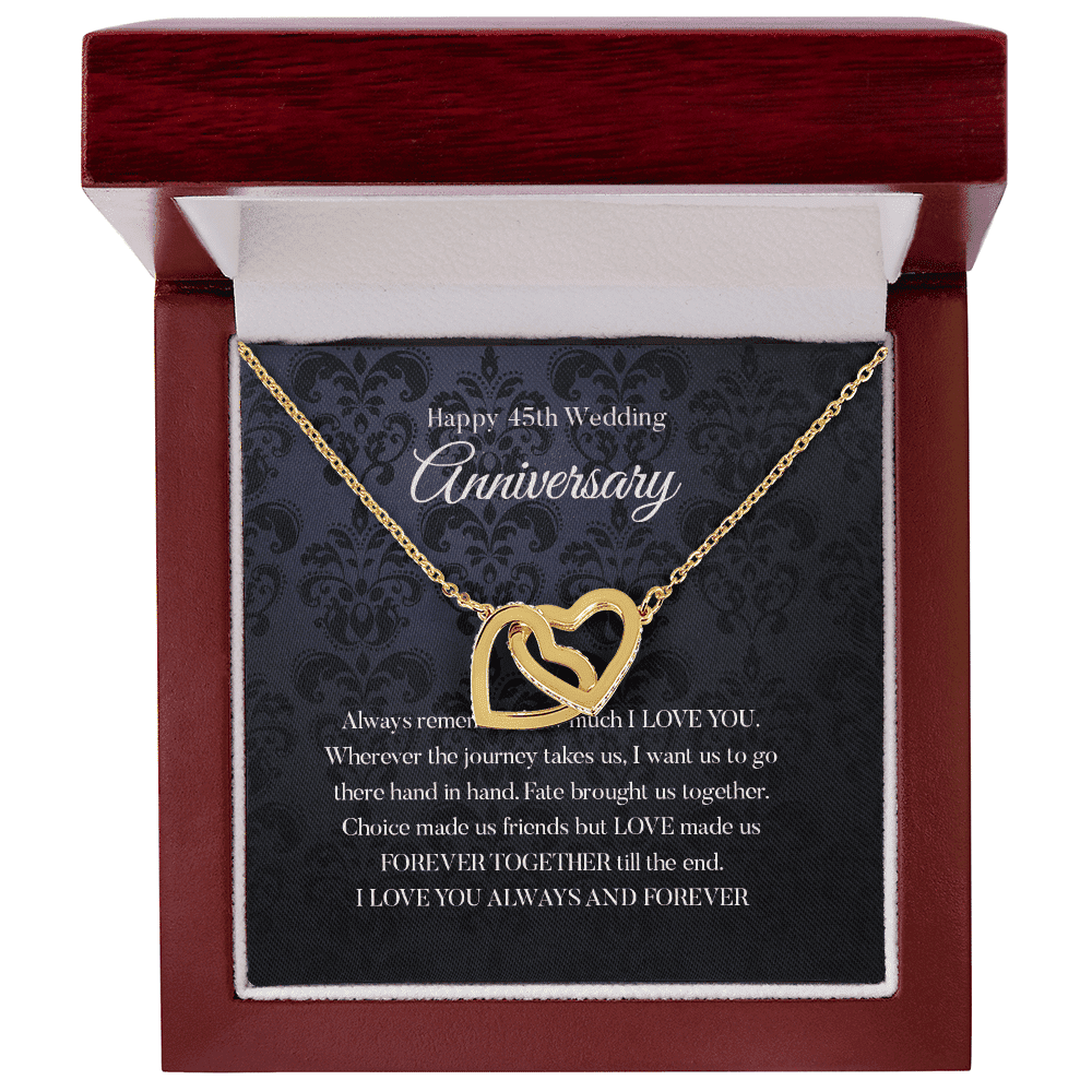 Wife Necklace, Happy 45th Wedding Anniversary Necklace Happy Forty fifth Anniversary Interlocking Hearts Gold Necklace Gift For Wife 