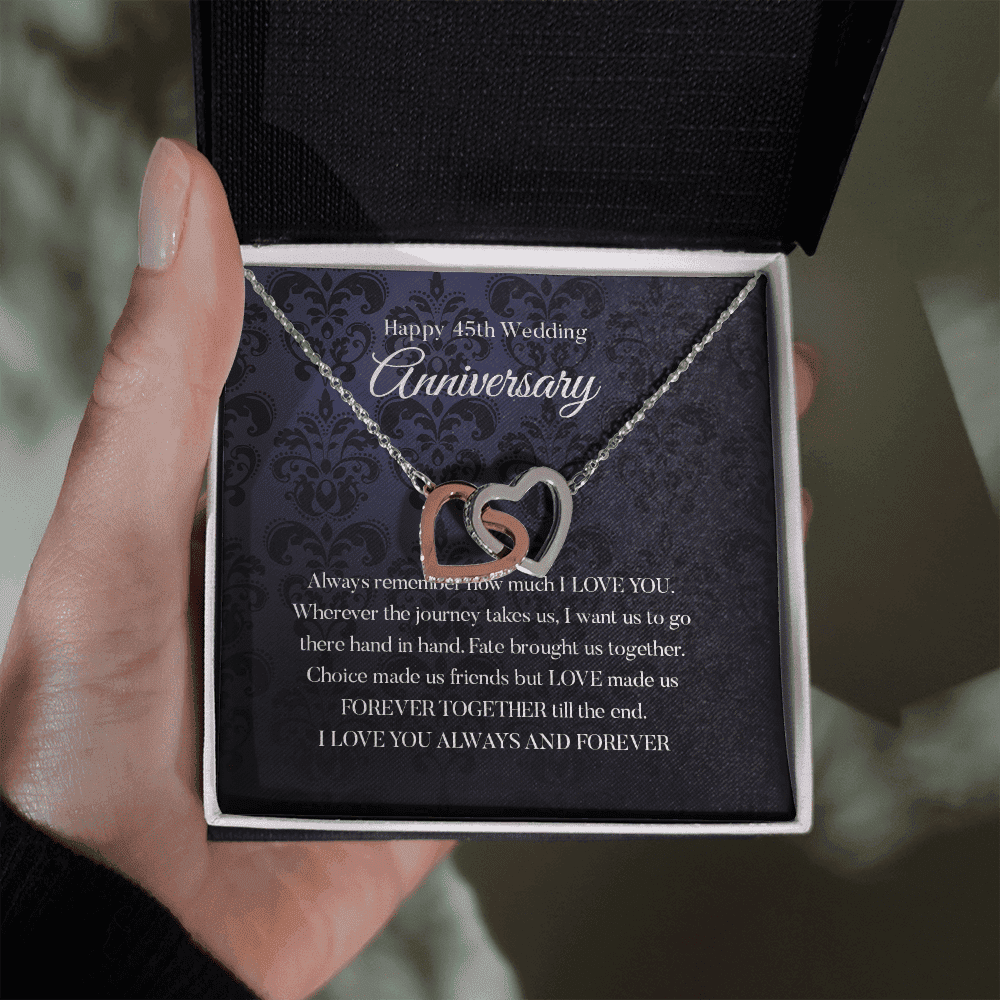 Wife Necklace, Happy 45th Wedding Anniversary Necklace Happy Forty fifth Anniversary Interlocking Hearts Gold Necklace Gift For Wife 