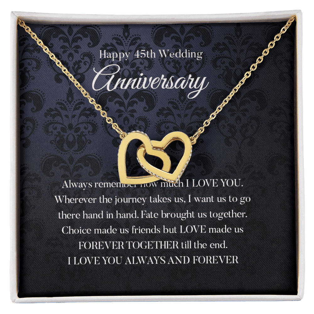 Wife Necklace, Happy 45th Wedding Anniversary Necklace Happy Forty fifth Anniversary Interlocking Hearts Gold Necklace Gift For Wife 
