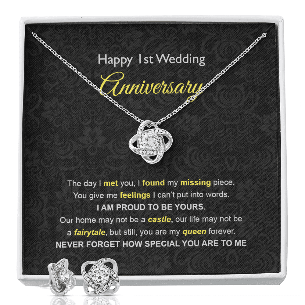Wife Necklace, 1st Wedding Anniversary Necklace Gift Ideas For Wife Love Knot With Free Earrings