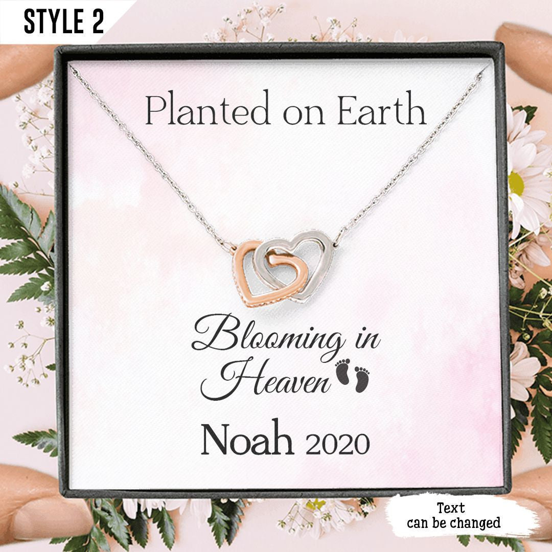 Angel Baby Interlocking Hearts Necklace For Mom Planted On Earth Blooming In Heaven Personalized Miscarriage Gift Pregnancy Loss Gift