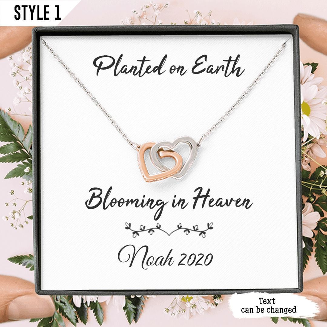 Angel Baby Interlocking Hearts Necklace For Mom Planted On Earth Blooming In Heaven Personalized Miscarriage Gift Pregnancy Loss Gift