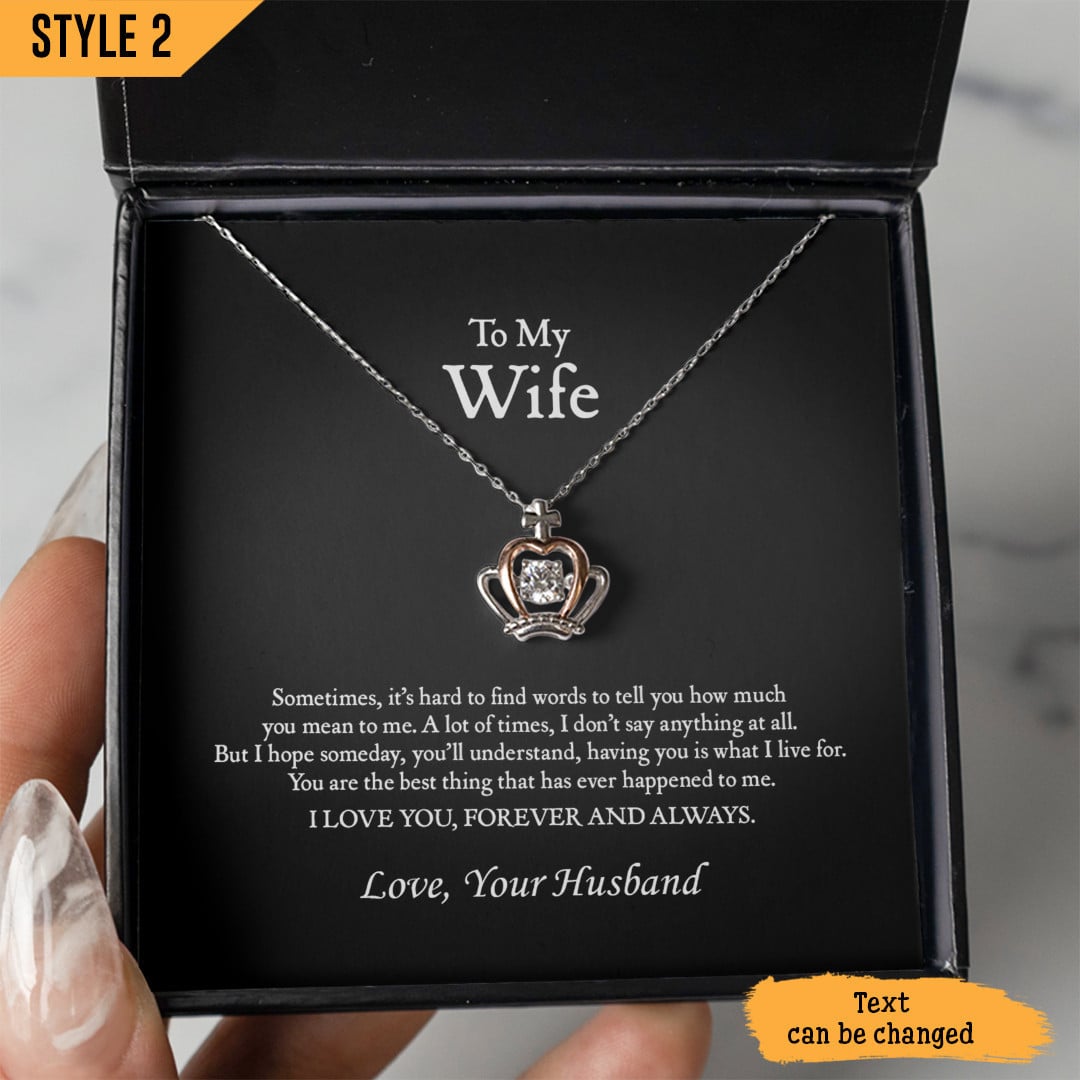 To My Wife Crown Pendant Necklace Sometimes It's Hard To Find Words To Tell You How Much You Mean To Me Personalized Gift For Wife
