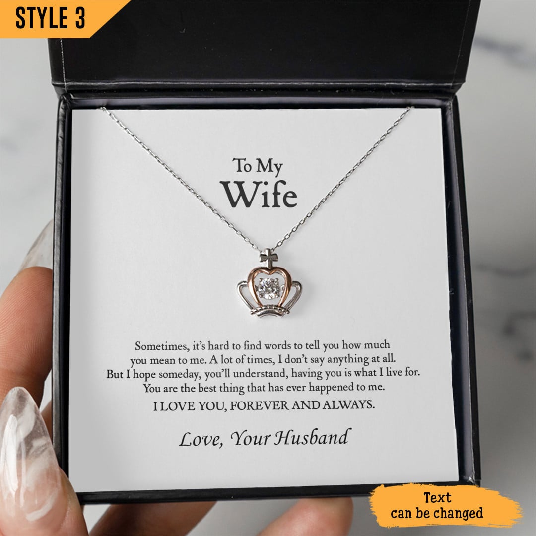 To My Wife Crown Pendant Necklace Sometimes It's Hard To Find Words To Tell You How Much You Mean To Me Personalized Gift For Wife