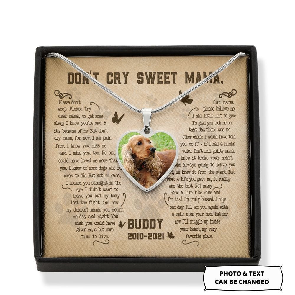 Don't Cry Sweet Mama Printable Necklace Butterfly Shape Personalized Dog Memorial Gift For Dog Mom