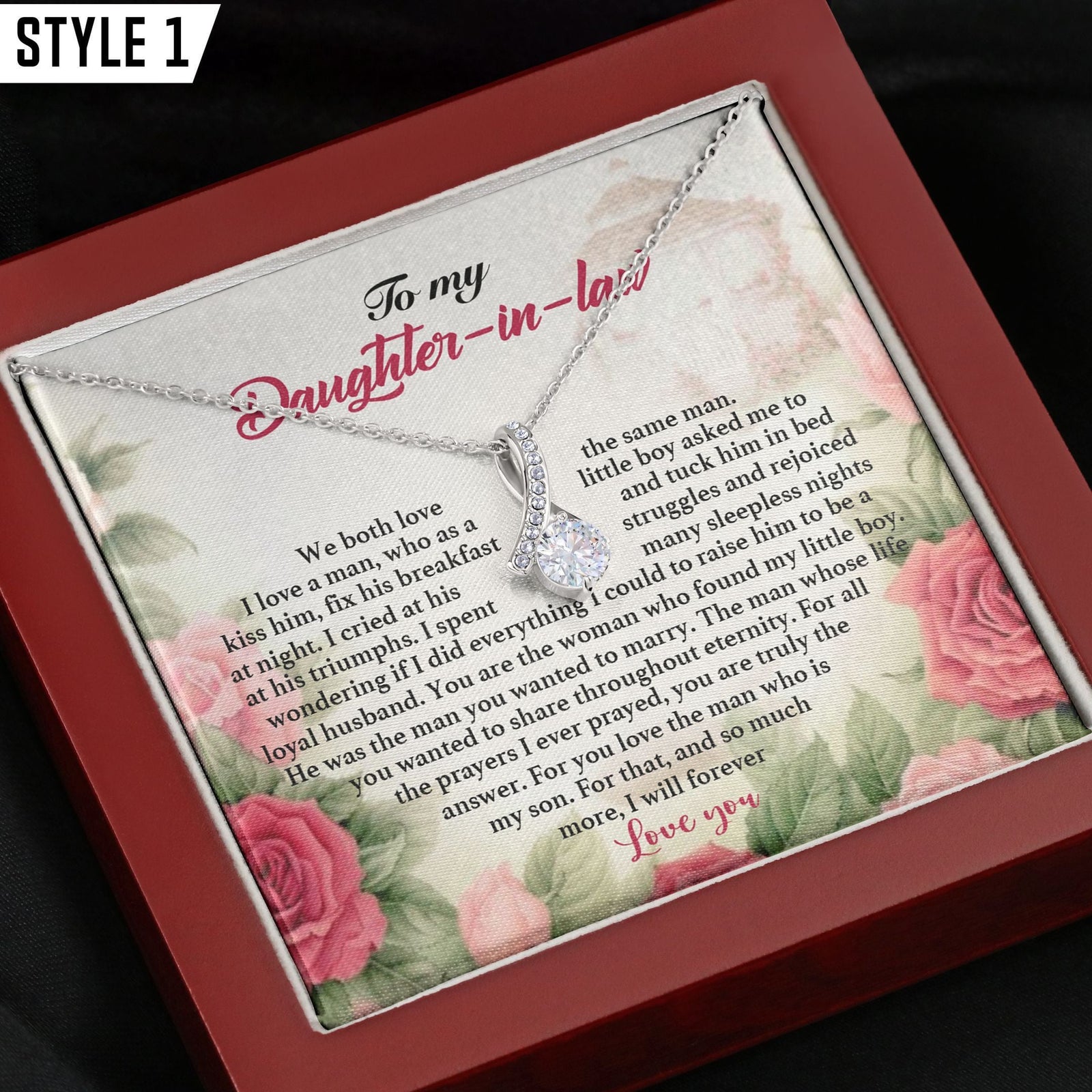 To My Daughter In Law Alluring Beauty Necklace We Both Love The Same Man Roses Background Personalized Gift For Daughter In Law