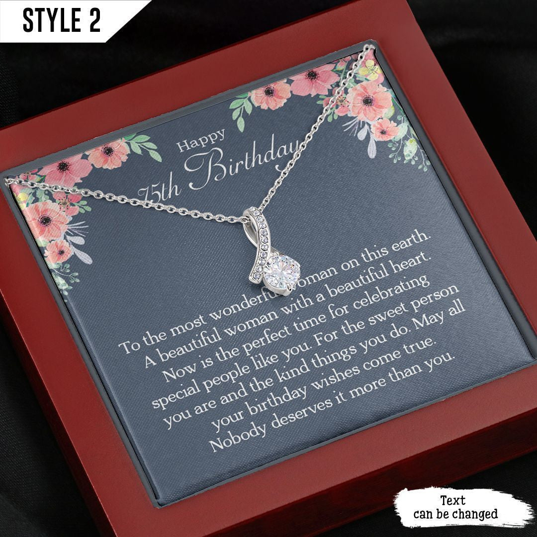 75th Birthday Alluring Beauty Necklace Happy Birthday To The Most Wonderful Woman In The World Personalized Gift For Women