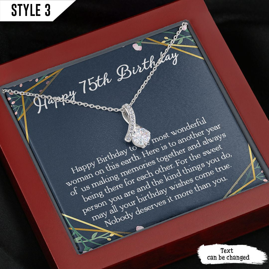 75th Birthday Alluring Beauty Necklace Happy Birthday To The Most Wonderful Woman In The World Personalized Gift For Women