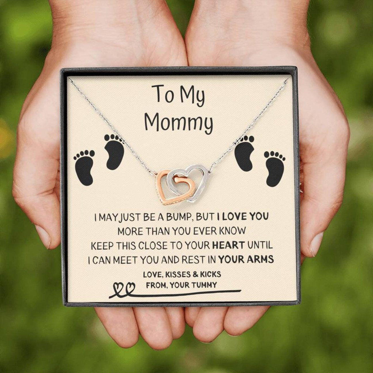 Mom To Be Interlocking Hearts Necklace To My Mommy I May Just Be A Bump Personalized Gift For Expecting Mom Gift For Pregnant Wife