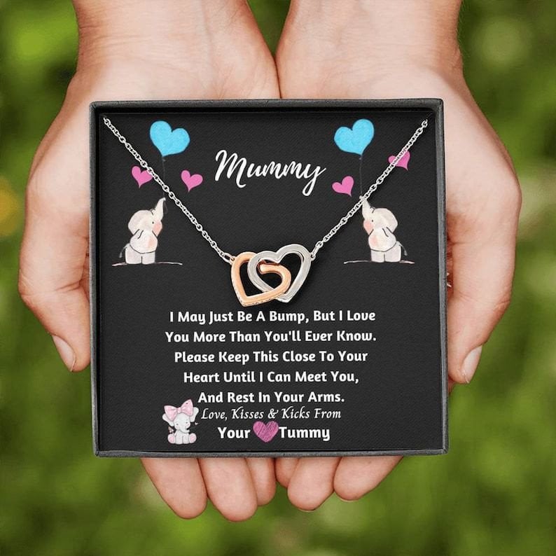 Mom To Be Interlocking Hearts Necklace To My Mommy I May Just Be A Bump Personalized Gift For Expecting Mom Gift For Pregnant Wife