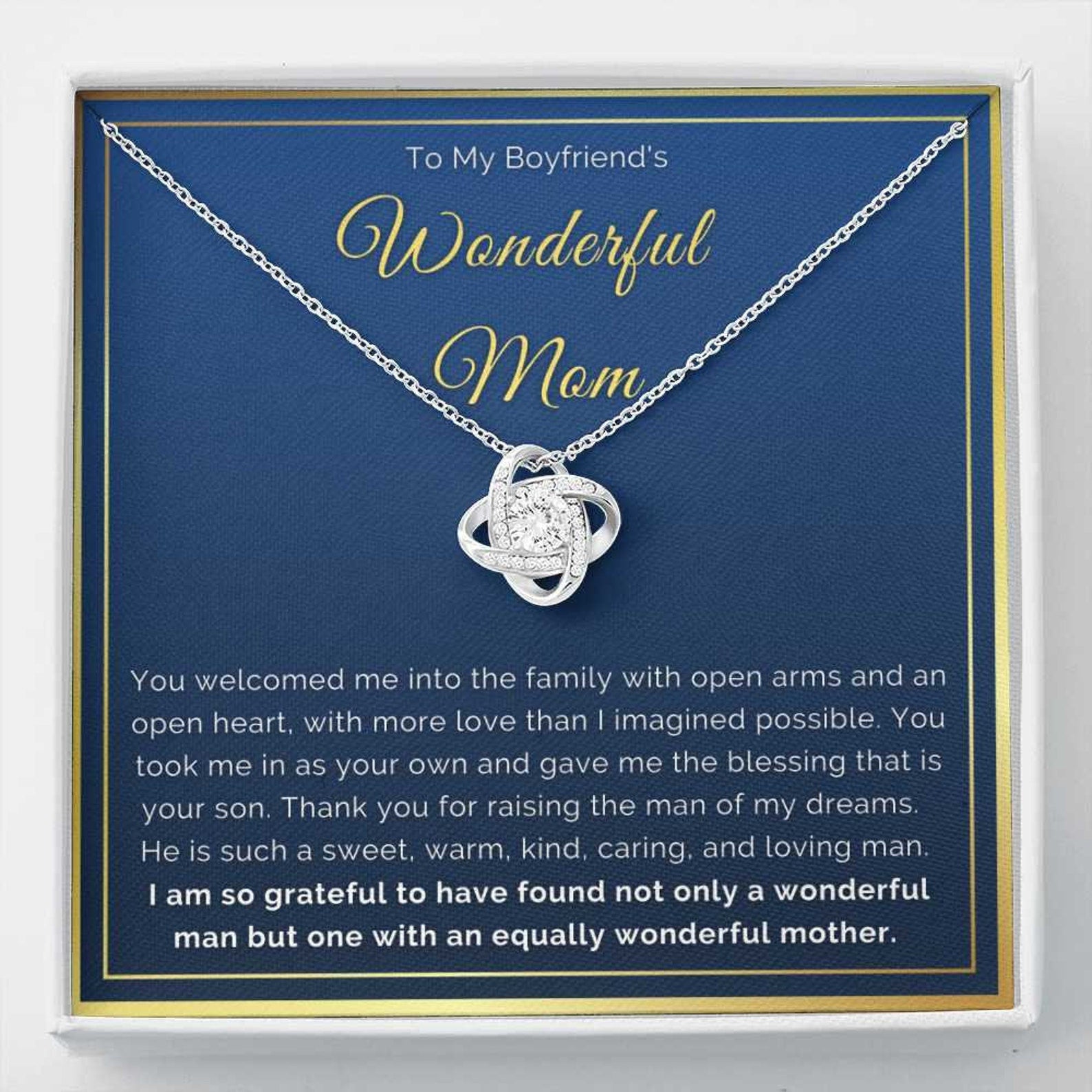 To My Boyfriend's Mom Love Knot Necklace I Will Forever Be Grateful For You Personalized Gift For Boyfriend's Mom