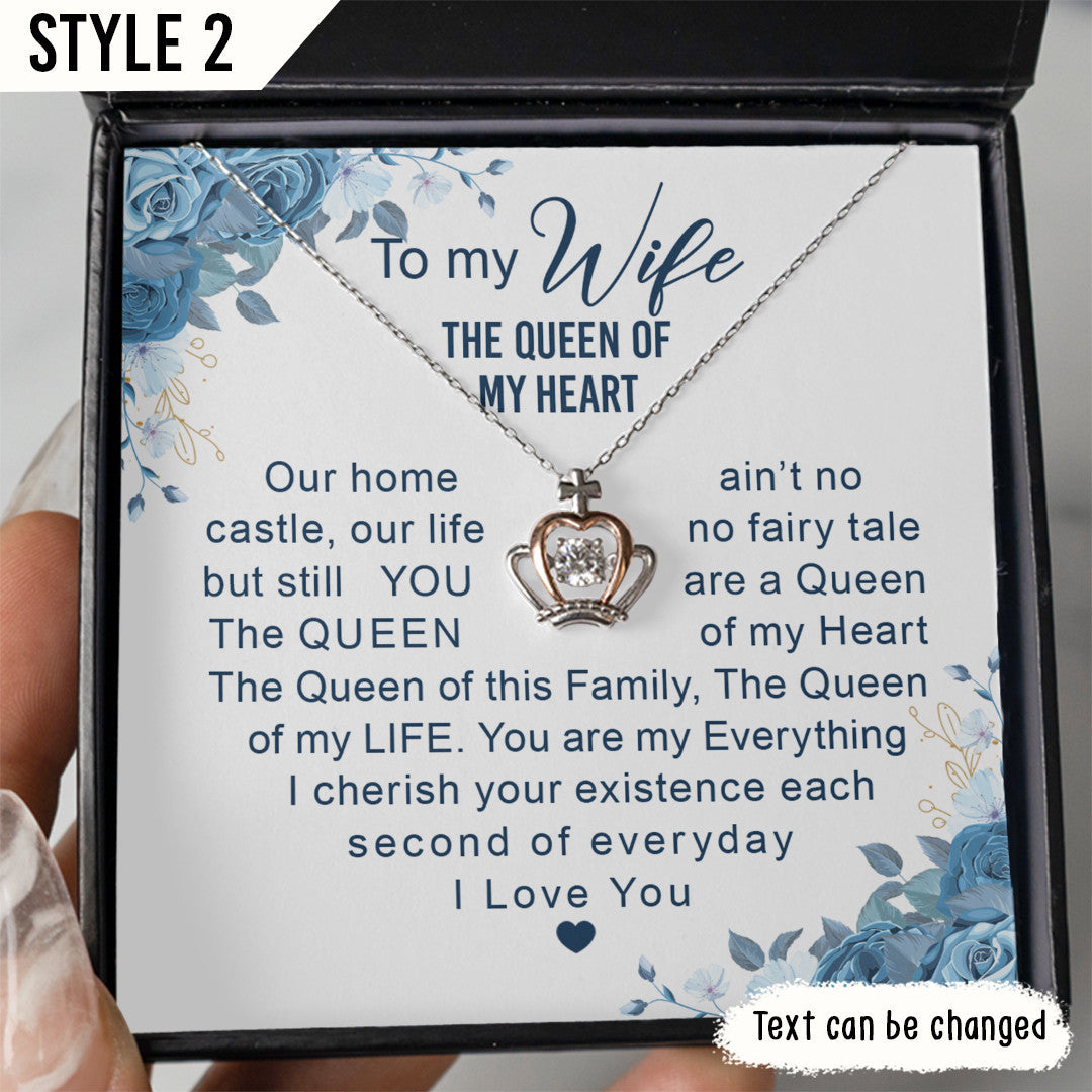 To My Wife Crown Pendant Necklace Our Home Ain't No Castle Heart Shape Personalized Gift For Wife
