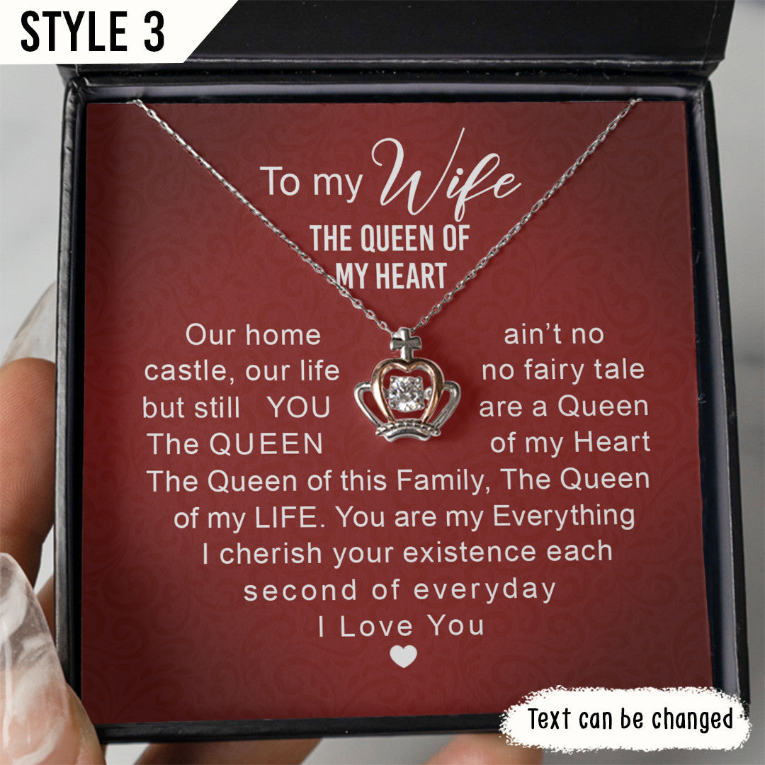 To My Wife Crown Pendant Necklace Our Home Ain't No Castle Heart Shape Personalized Gift For Wife