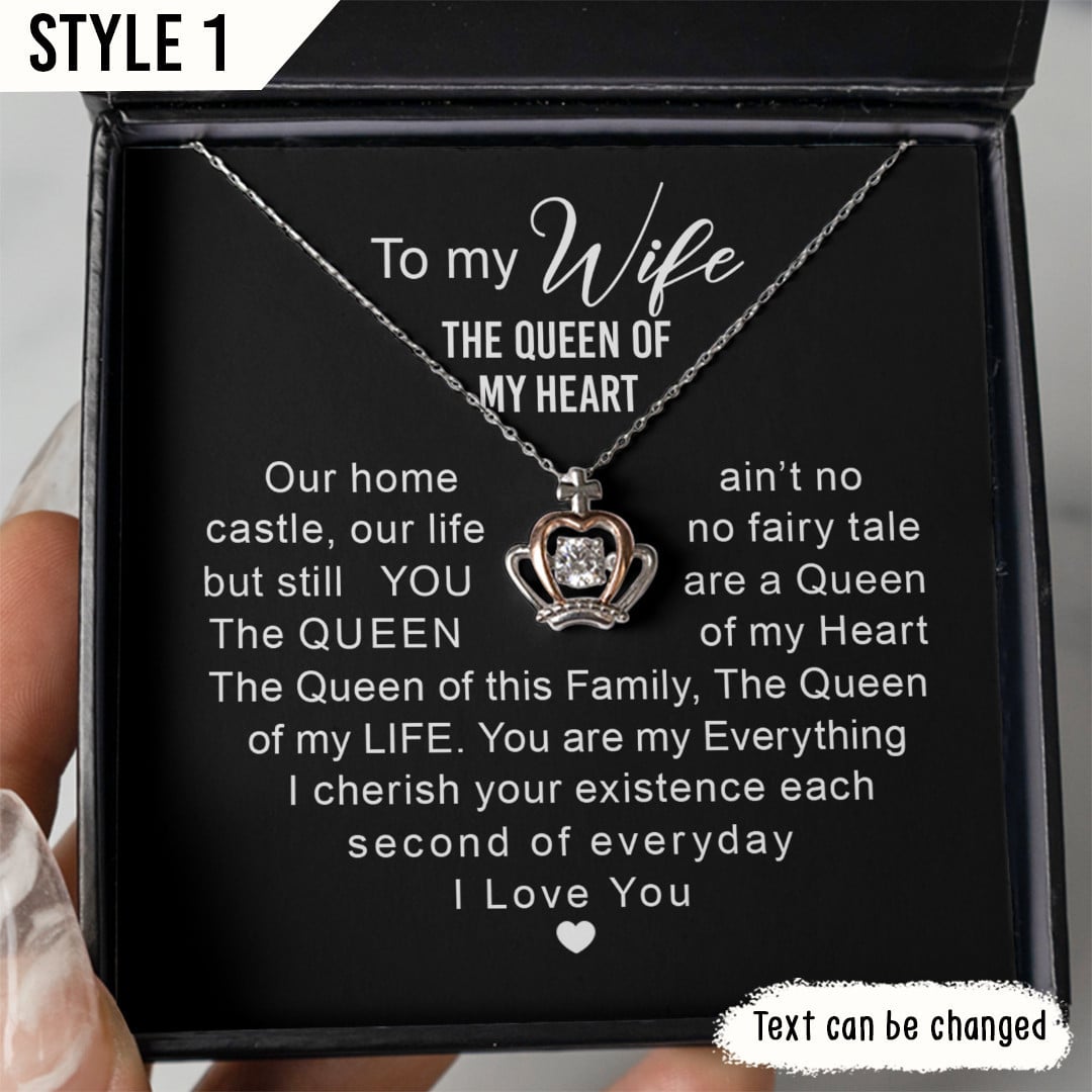 To My Wife Crown Pendant Necklace Our Home Ain't No Castle Heart Shape Personalized Gift For Wife