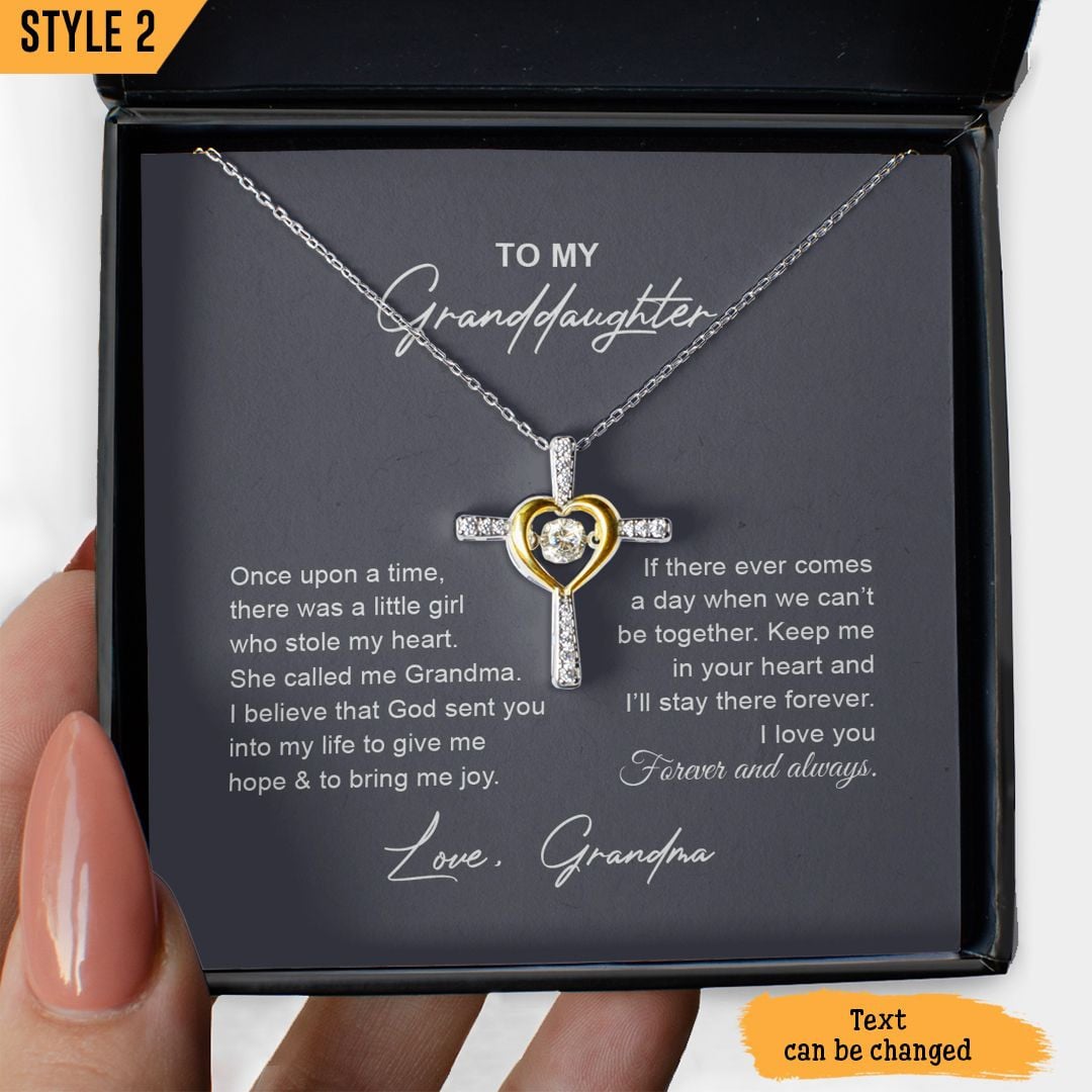 To My Granddaughter Cross Dancing Necklace Once Upon A Time There Was A Little Girl Who Stole My Heart Personalized Gift For Granddaughter