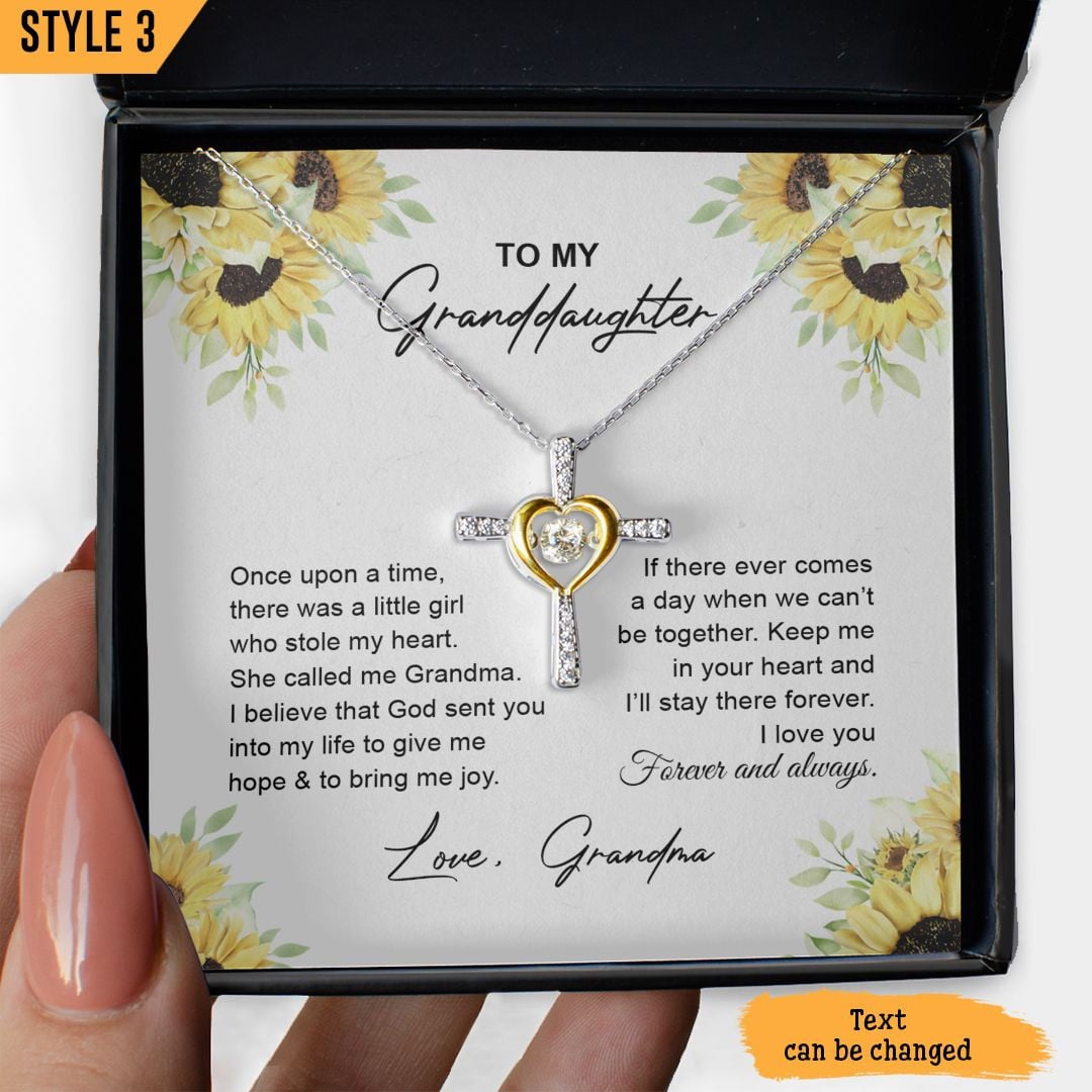 To My Granddaughter Cross Dancing Necklace Once Upon A Time There Was A Little Girl Who Stole My Heart Personalized Gift For Granddaughter