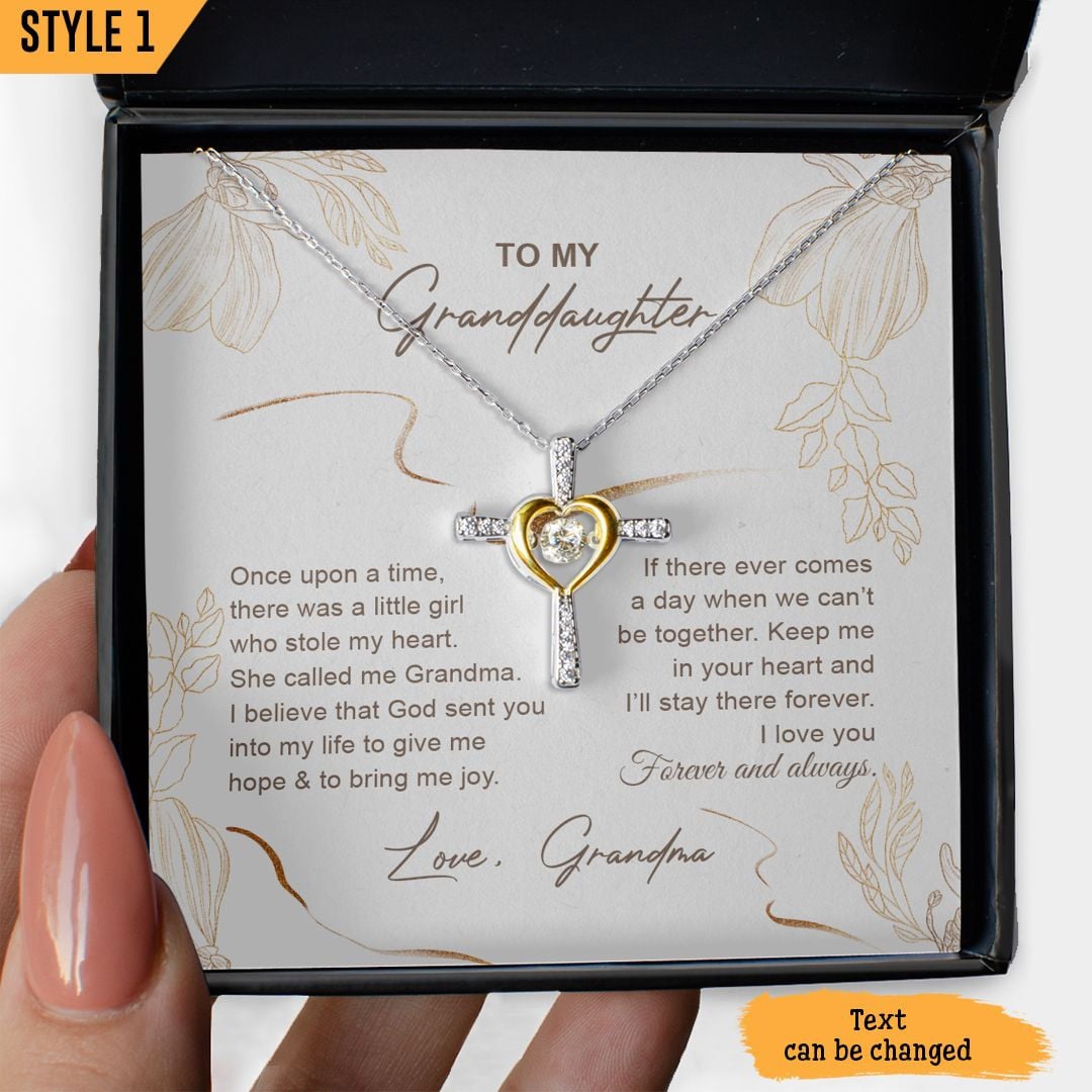 To My Granddaughter Cross Dancing Necklace Once Upon A Time There Was A Little Girl Who Stole My Heart Personalized Gift For Granddaughter