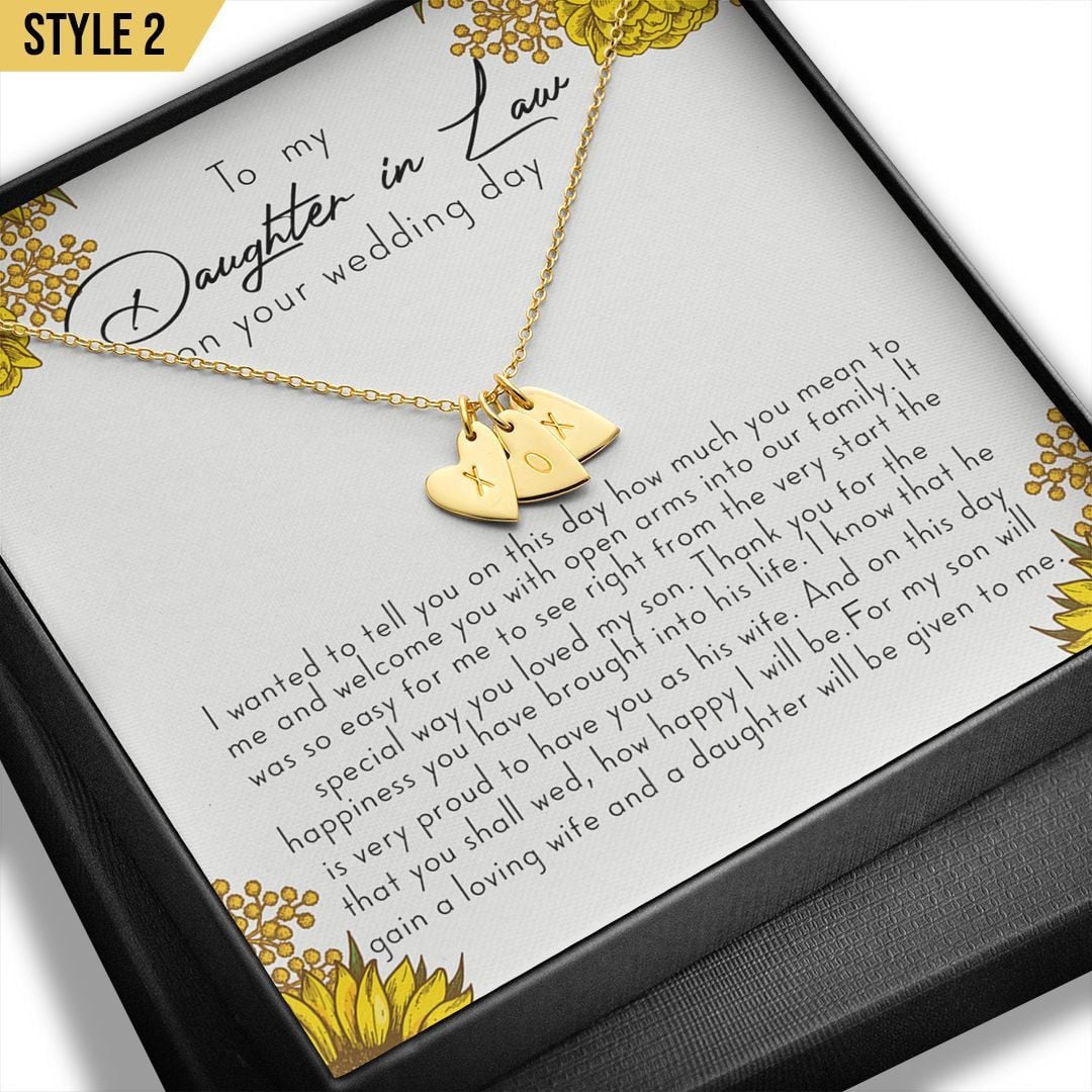 To My Daughter In Law Sweetest Hearts Necklace Welcome You With Open Arms Into Our Family Personalized Gift For Bride