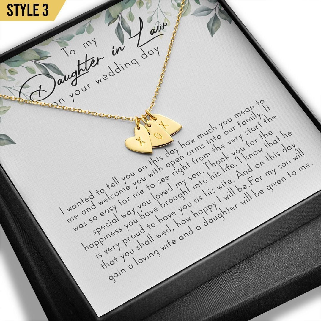To My Daughter In Law Sweetest Hearts Necklace Welcome You With Open Arms Into Our Family Personalized Gift For Bride