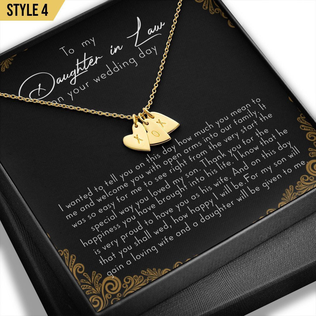 To My Daughter In Law Sweetest Hearts Necklace Welcome You With Open Arms Into Our Family Personalized Gift For Bride