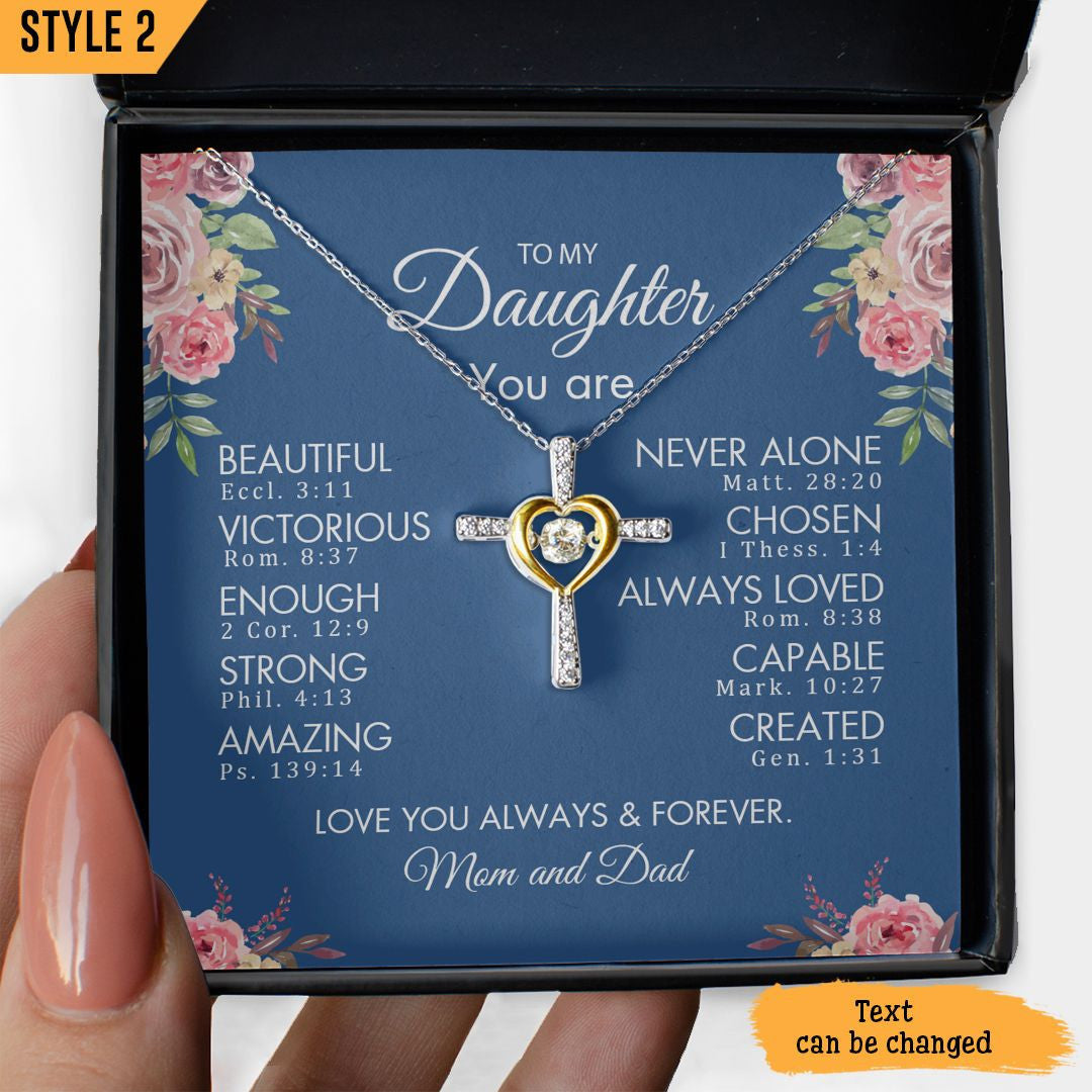 To My Daughter Cross Dancing Necklace From Mom And Dad You Are Beautiful Victorious Enough Personalized Gift For Daughter