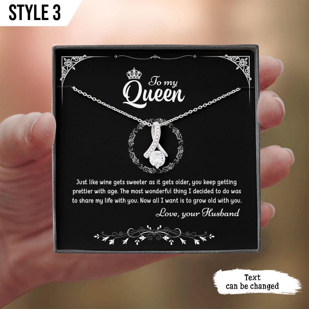 To My Wife Alluring Beauty Necklace To My Queen Just Like Wine Gets Sweeter As It Gets Older Personalized Gift For Wife