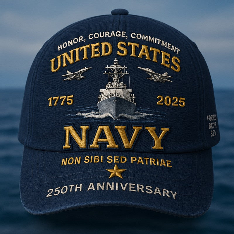 US Navy 250th Anniversary Hat Honor Courage Commitment 1775 2025 Best Patriotic Gifts