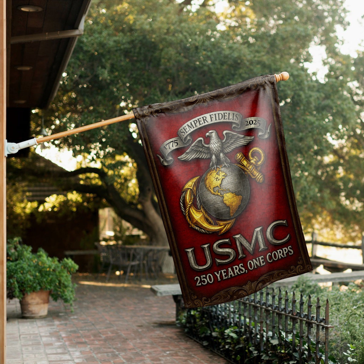 US Marine Corps Veteran Flag 250 Years One Corps Semper Fidelis Home Decor Gifts