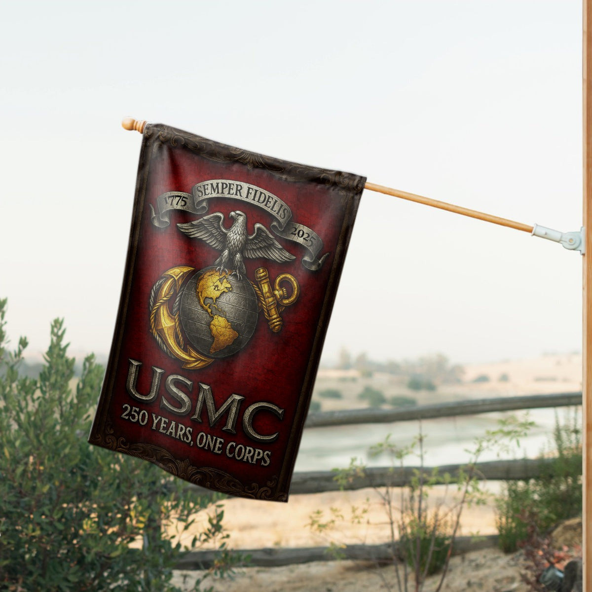 US Marine Corps Veteran Flag 250 Years One Corps Semper Fidelis Home Decor Gifts