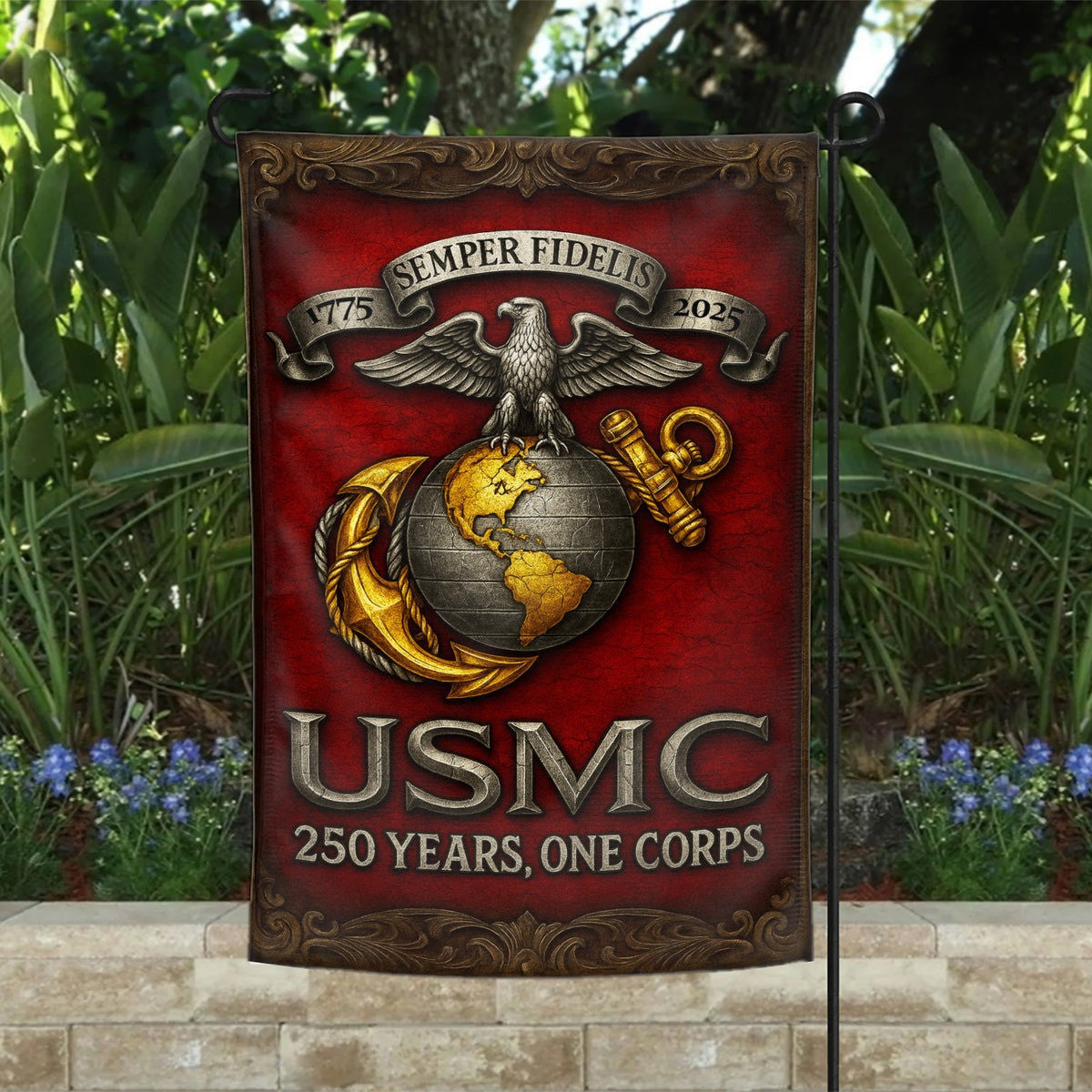 US Marine Corps Veteran Flag 250 Years One Corps Semper Fidelis Home Decor Gifts