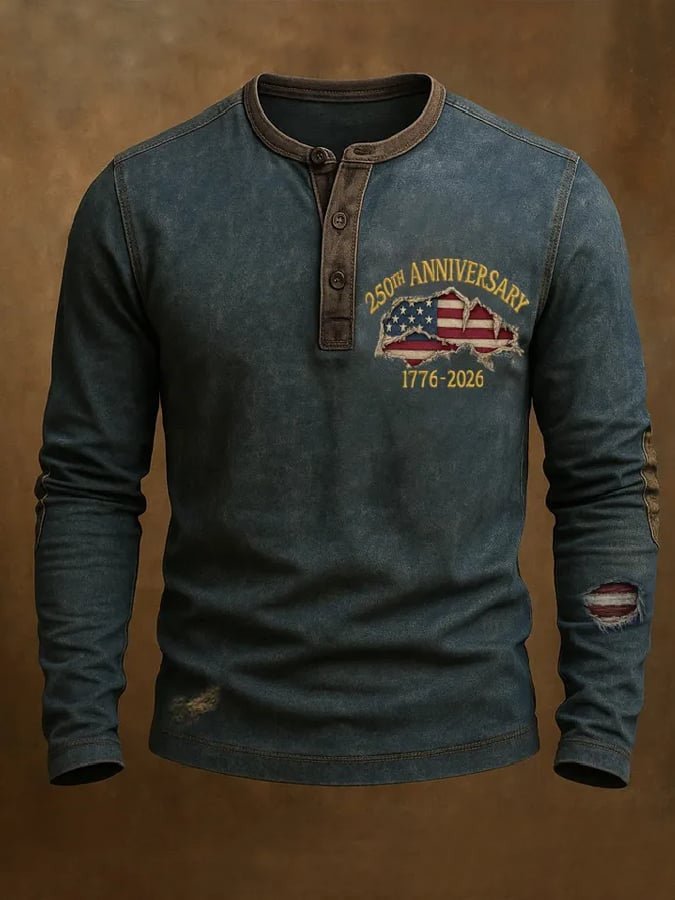 US 250th Anniversary 1776 2026 Button Long Sleeve Shirt Vintage Patriotic Merch Gifts For Him
