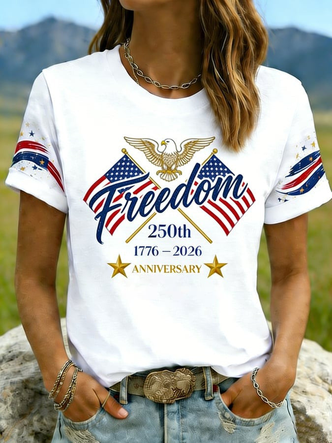 American 250Th Anniversary T-Shirt USA Flag Print Freedom Clothes Great Gift For Women