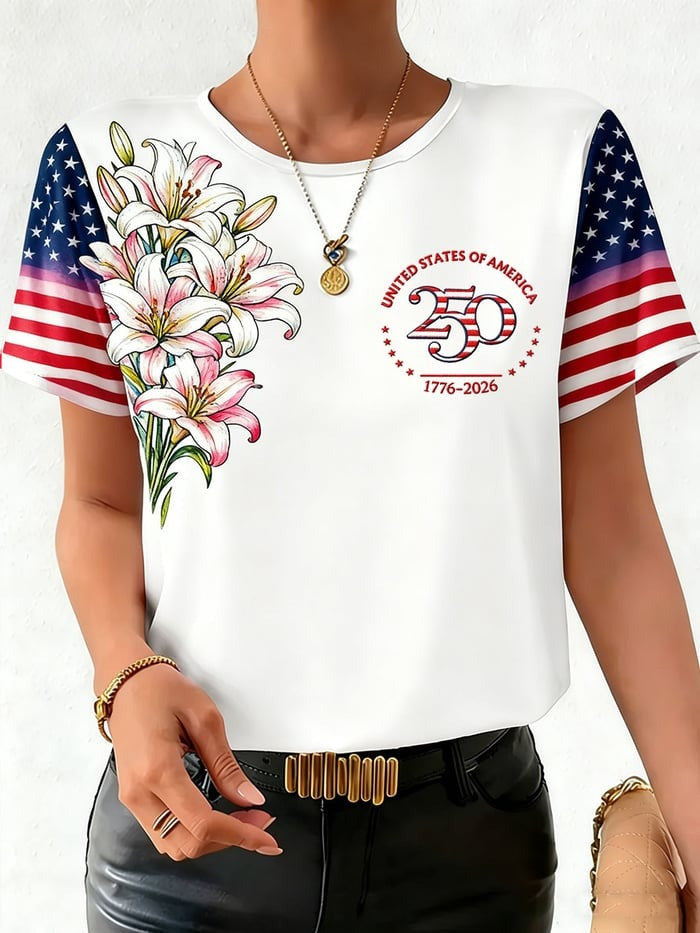 Women's Fashion American 250th Anniversary T-Shirt United States Of America Gift For Her