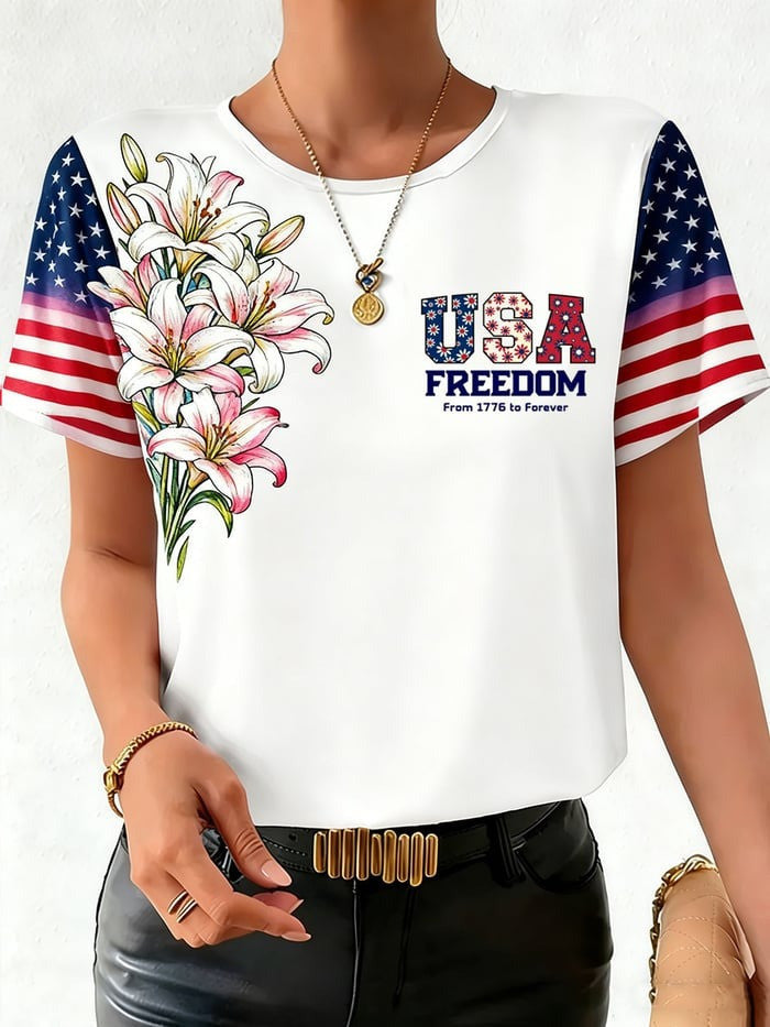 Women's Fashion American 250Th Anniversary T-Shirt USA Freedom Clothes Gift For Her