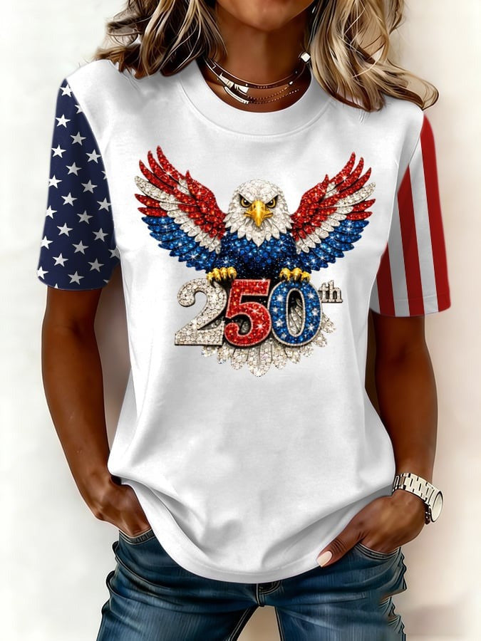 US 250th Anniversary Shirt Bald Eagle Print America Pride Clothing Line Gift for Her