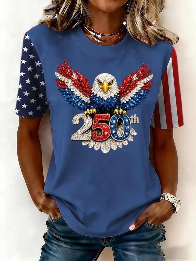 US 250th Anniversary Shirt Bald Eagle Print America Pride Clothing Line Gift for Her