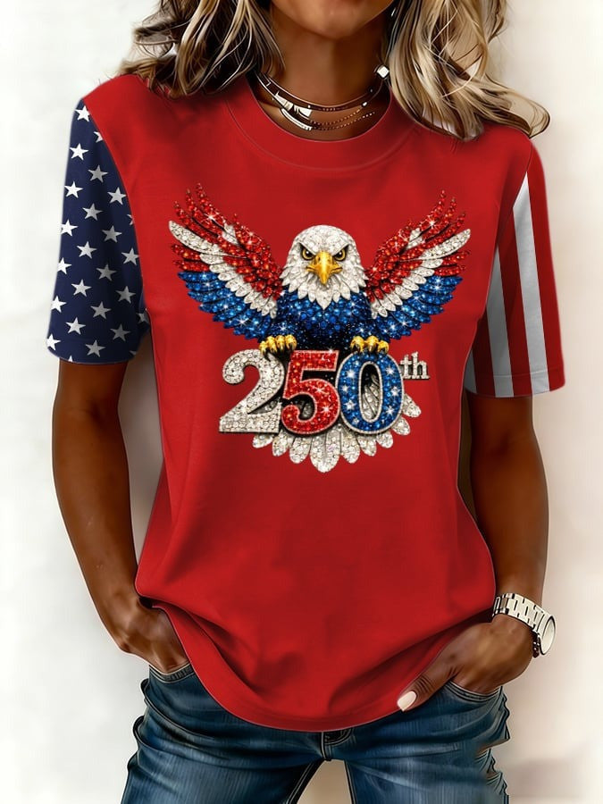 US 250th Anniversary Shirt Bald Eagle Print America Pride Clothing Line Gift for Her