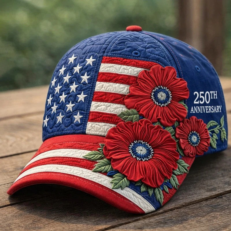 US 250th Anniversary Casual Hat Poppy Floral Art Printed Cap Gift for Mom