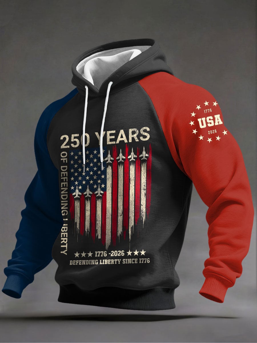 USA 250 Years Of Defending Liberty Since 1776 Hoodie Aircraft American Flag Gift For Him