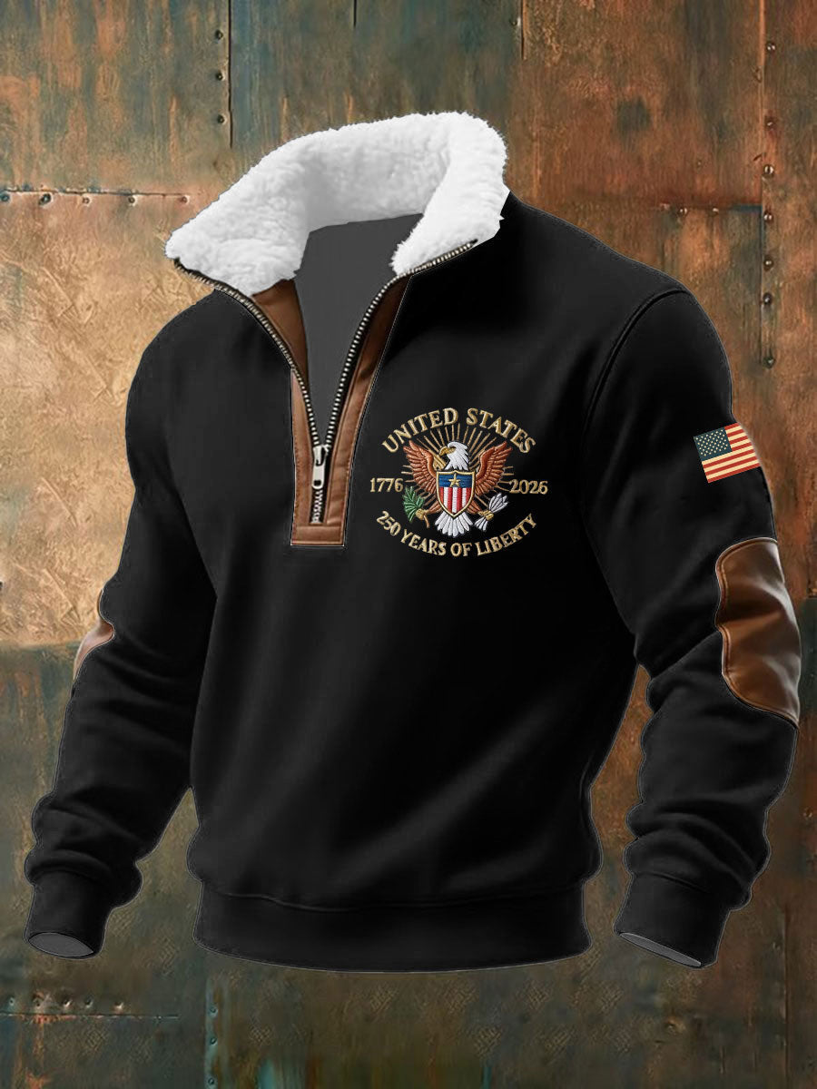Eagle United States 250 Years Of Liberty Stand Collar Quarter Zip Sweatshirt Best Dad Gift