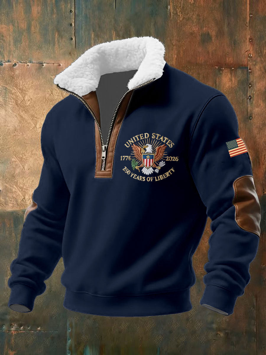 Eagle United States 250 Years Of Liberty Stand Collar Quarter Zip Sweatshirt Best Dad Gift