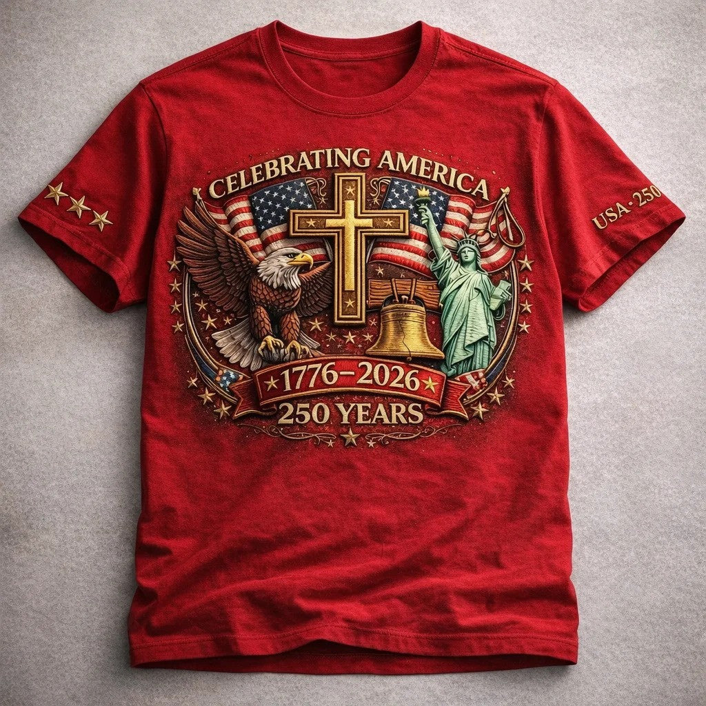 Eagle Cross 250th Anniversary T-Shirt Celebrating America 250 Years Faith Clothes For Him