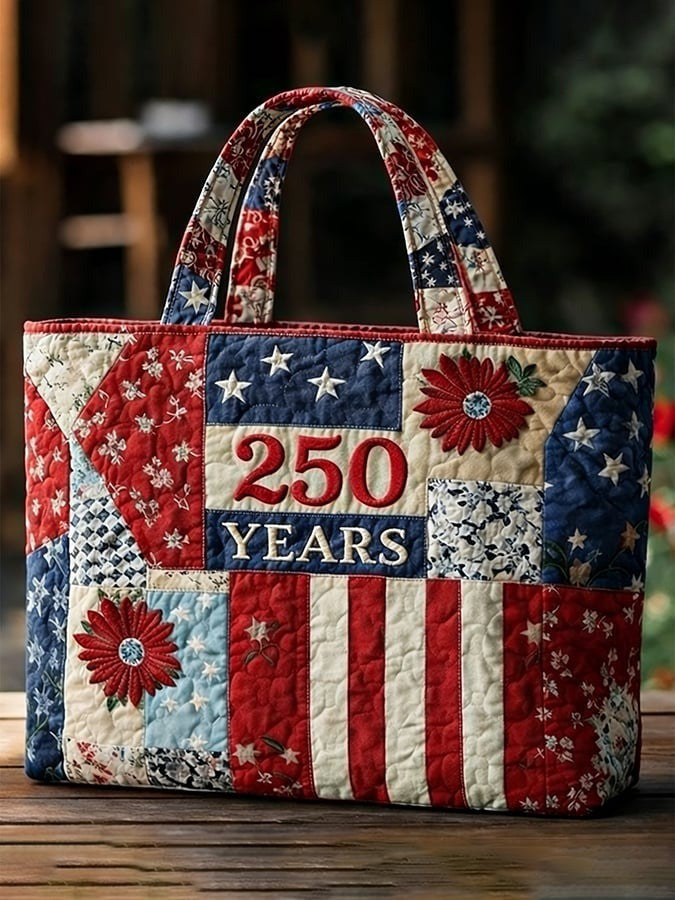 US 250Th Anniversary Quilted Tote Bag Floral Art Casual Great Gift For Mother