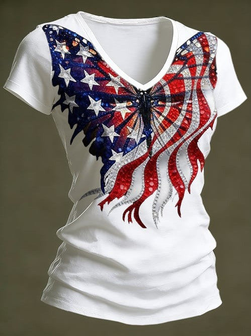 Women's 250Th Anniversary V-Neck Shirt Casual Retro Patriotic Clothes Great Gift For Her