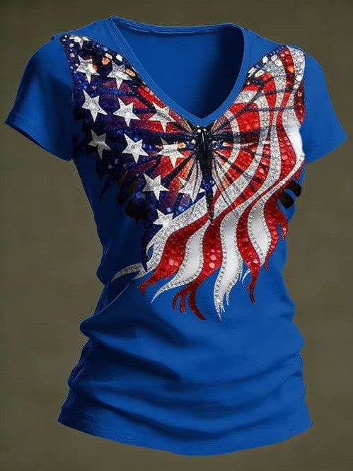 Women's 250Th Anniversary V-Neck Shirt Casual Retro Patriotic Clothes Great Gift For Her