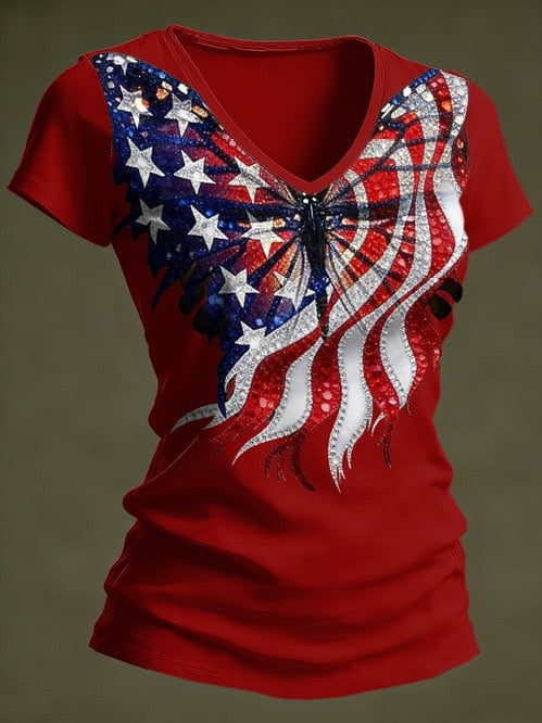 Women's 250Th Anniversary V-Neck Shirt Casual Retro Patriotic Clothes Great Gift For Her